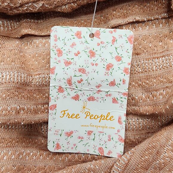 NEW Free People Top Womens XL Pink Cream Doe Combo Heirloom Ruffle Rounded Hem - Picture 3 of 12